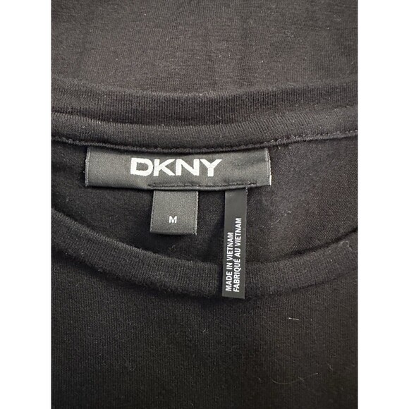 DKNY Black T Shirt With Silver 3D DKNY Print Light Fabric And Stretch Size M - Picture 7 of 7